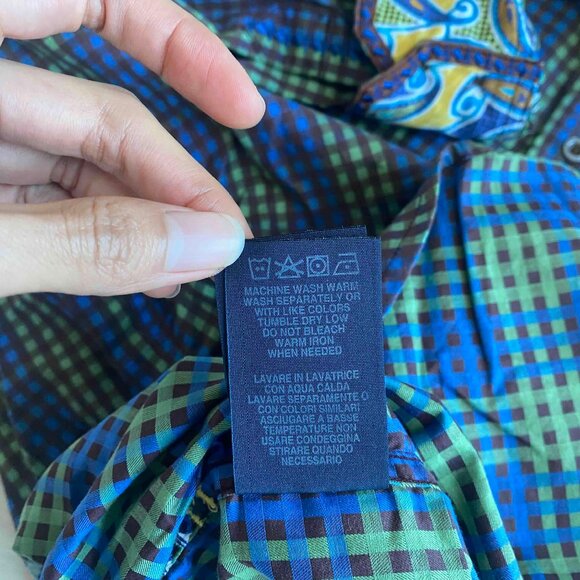 Robert Graham Blue Green Checkered Men Dress Shirt Paisley Print Cuffs Size XL - Picture 7 of 10